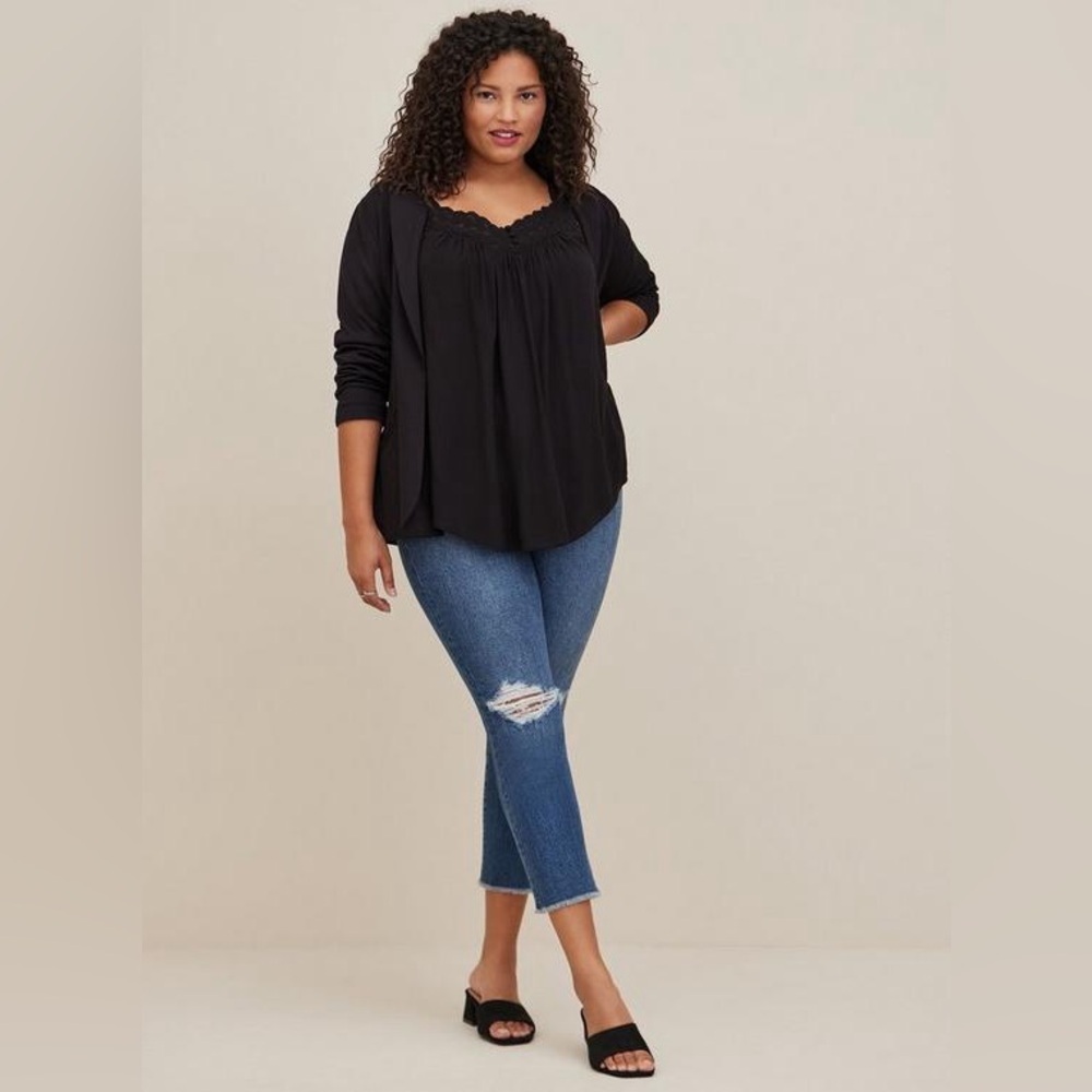 Torrid Rayon Slub Lace Inset Cami Black Sz 1X - Picture 2 of 12